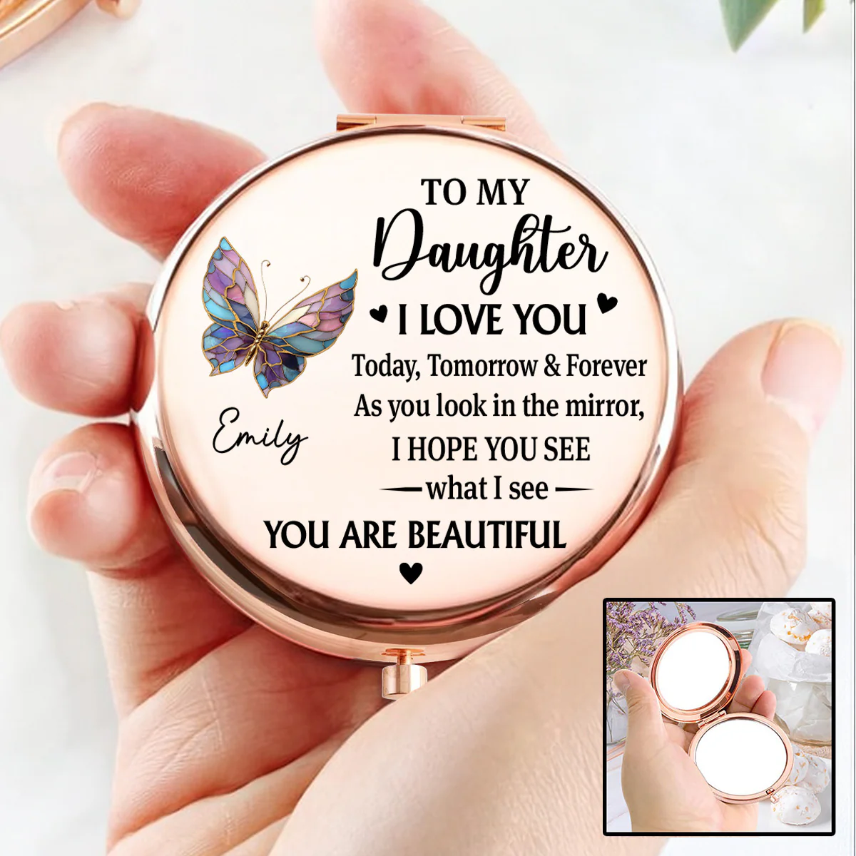 Beautiful Today And Always - Personalized Custom Compact Mirror