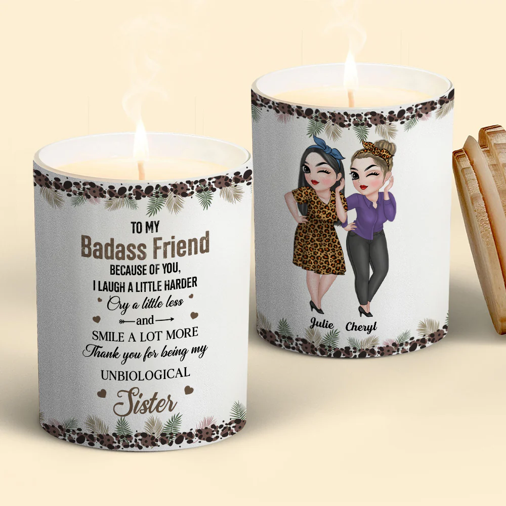Because Of You I Laugh A Little Harder - Personalized Custom Candle - Image 2