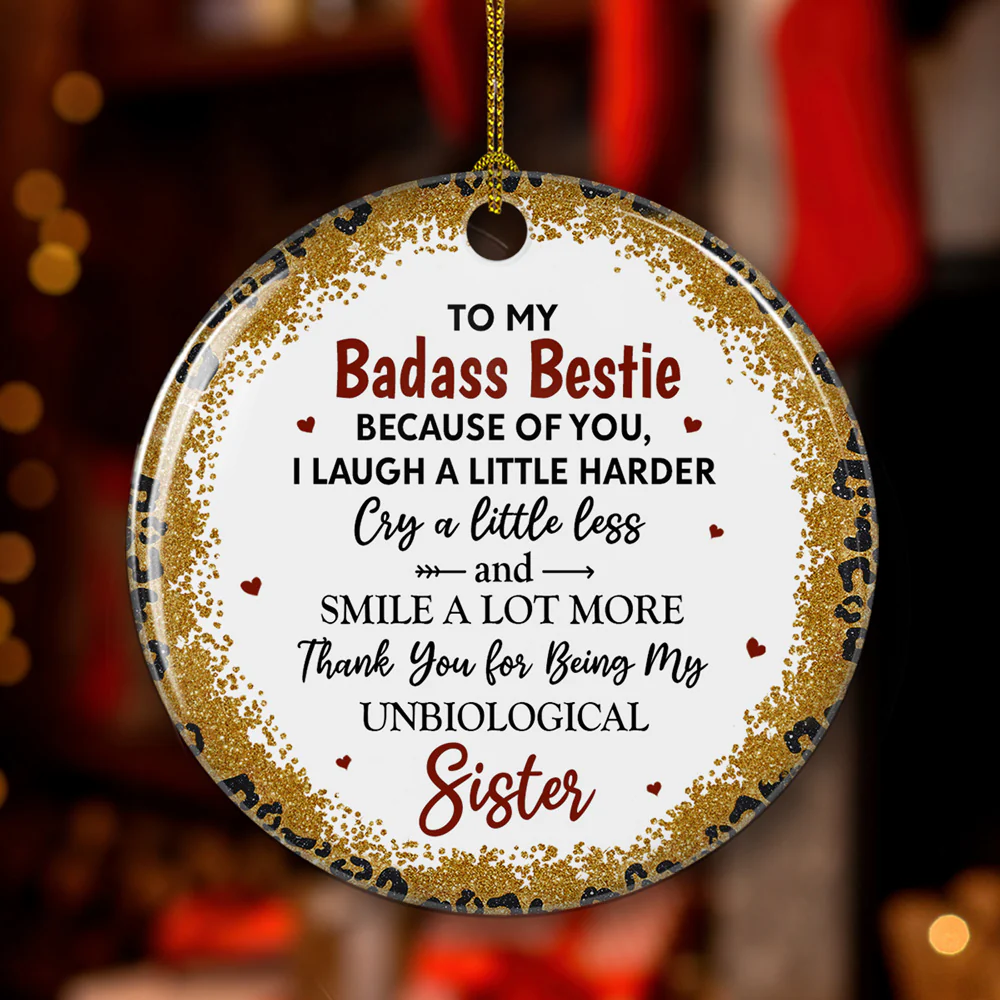 Because Of You I Laugh A Little Harder - Personalized Custom Ceramic Ornament - Image 2