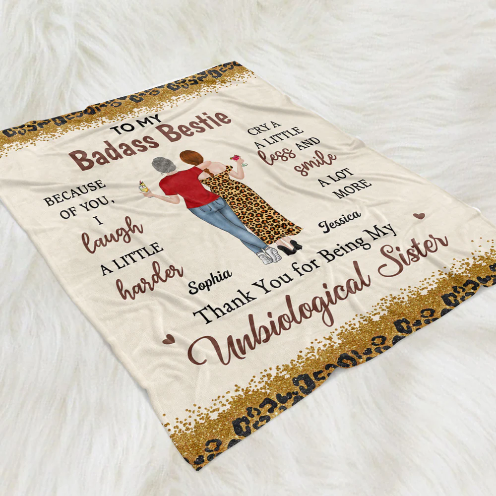 Because Of You I Laugh A Little Harder - Personalized Custom Fleece Blanket - Image 3