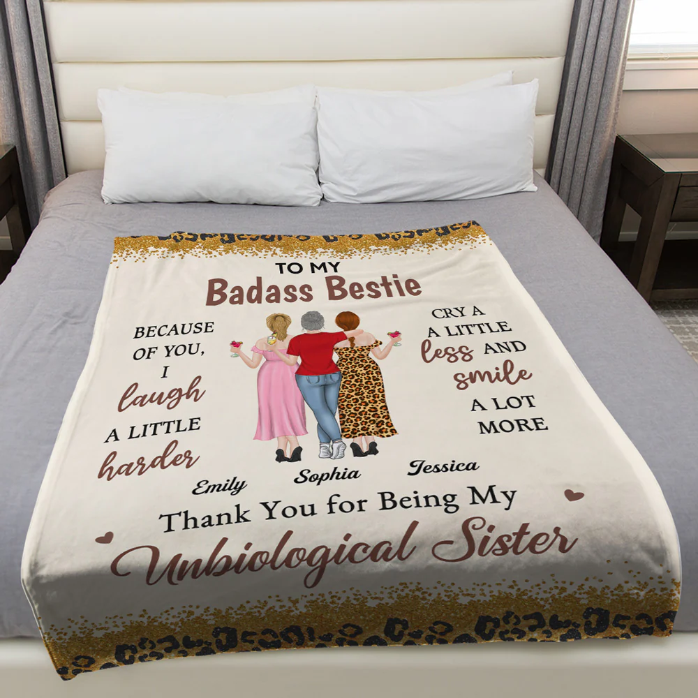 Because Of You I Laugh A Little Harder - Personalized Custom Fleece Blanket - Image 4