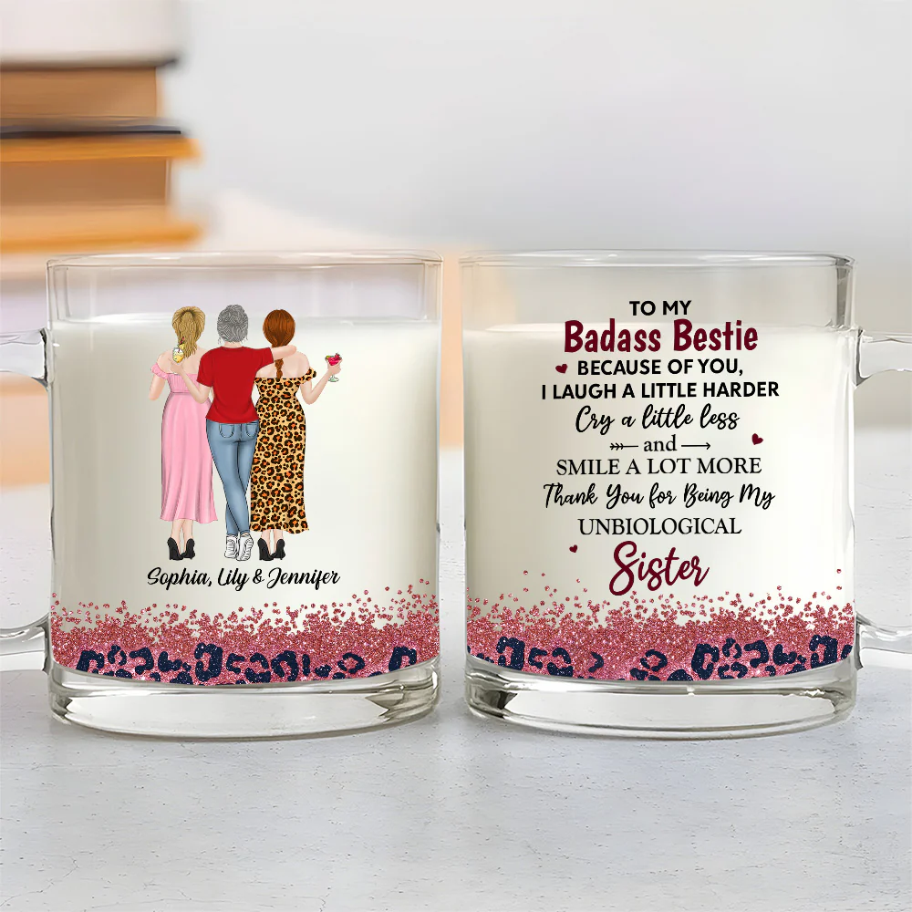 Because Of You I Laugh A Little Harder - Personalized Custom Glass Mug - Image 2