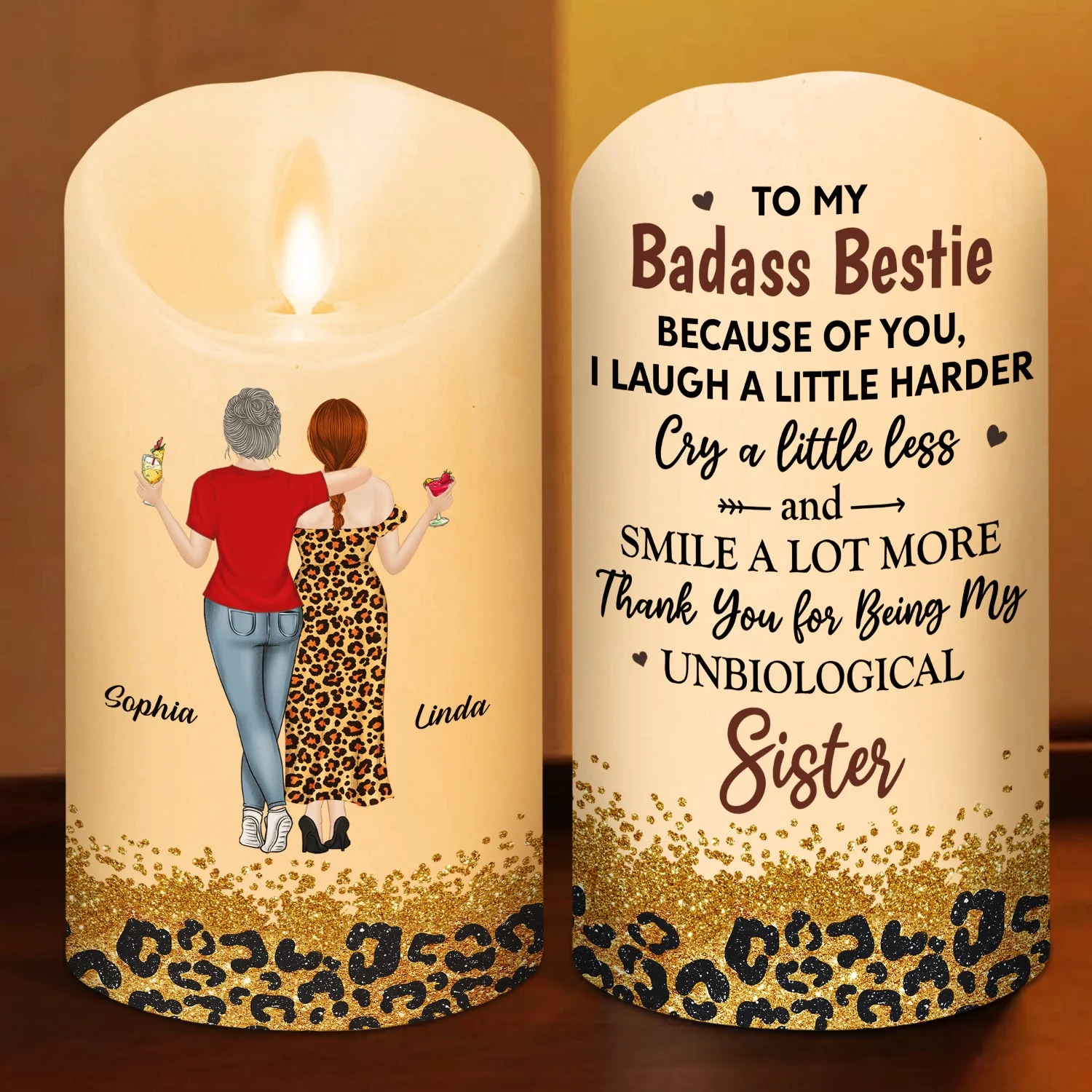 Because Of You I Laugh A Little Harder - Personalized Custom LED Candle - Image 2