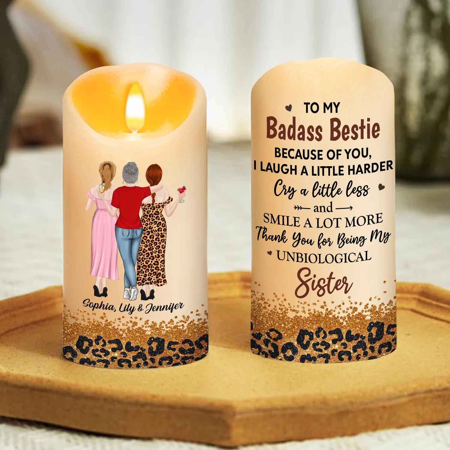 Because Of You I Laugh A Little Harder - Personalized Custom LED Candle - Image 3