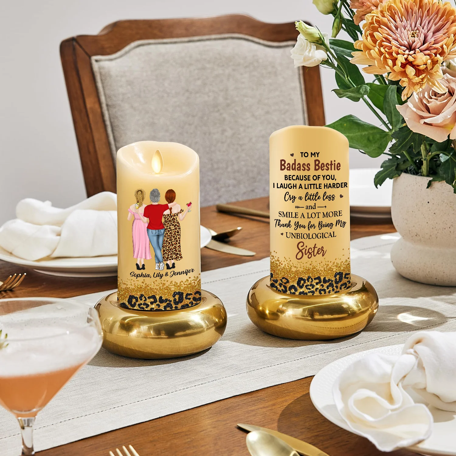 Because Of You I Laugh A Little Harder - Personalized Custom LED Candle - Image 5