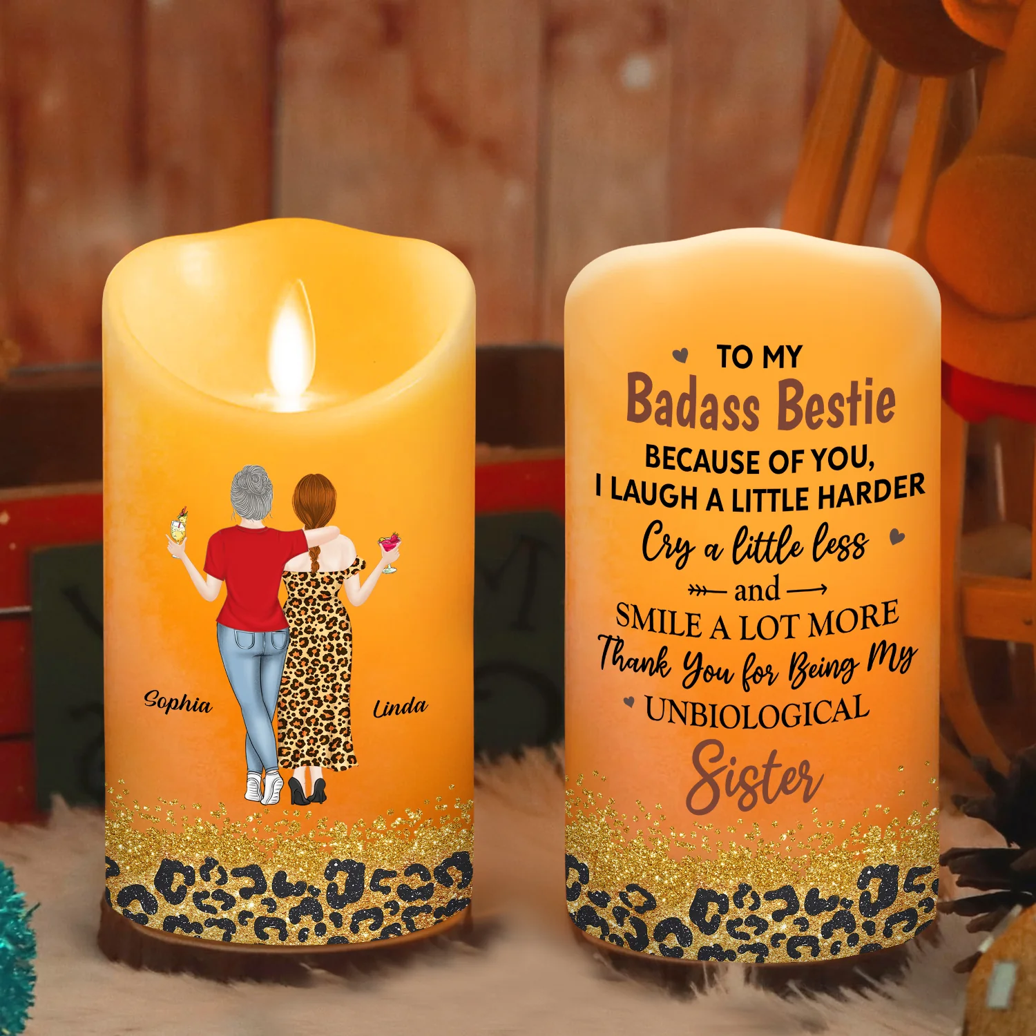Because Of You I Laugh A Little Harder - Personalized Custom LED Candle - Image 6
