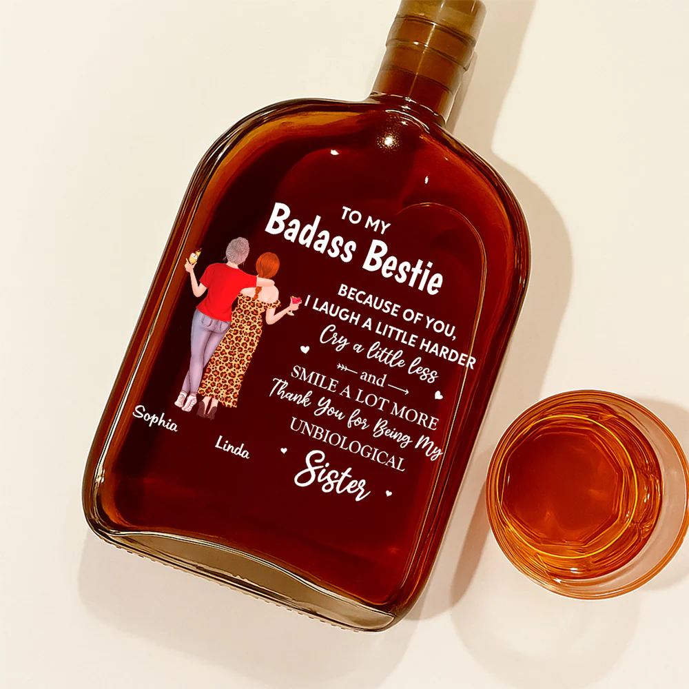 Because Of You I Laugh A Little Harder - Personalized Custom Spirits Decanter - Image 2