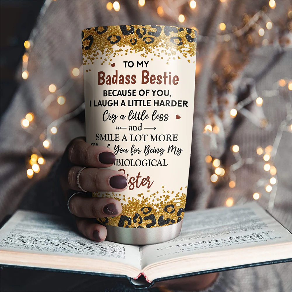 Because Of You I Laugh A Little Harder - Personalized Custom Tumbler - Image 4