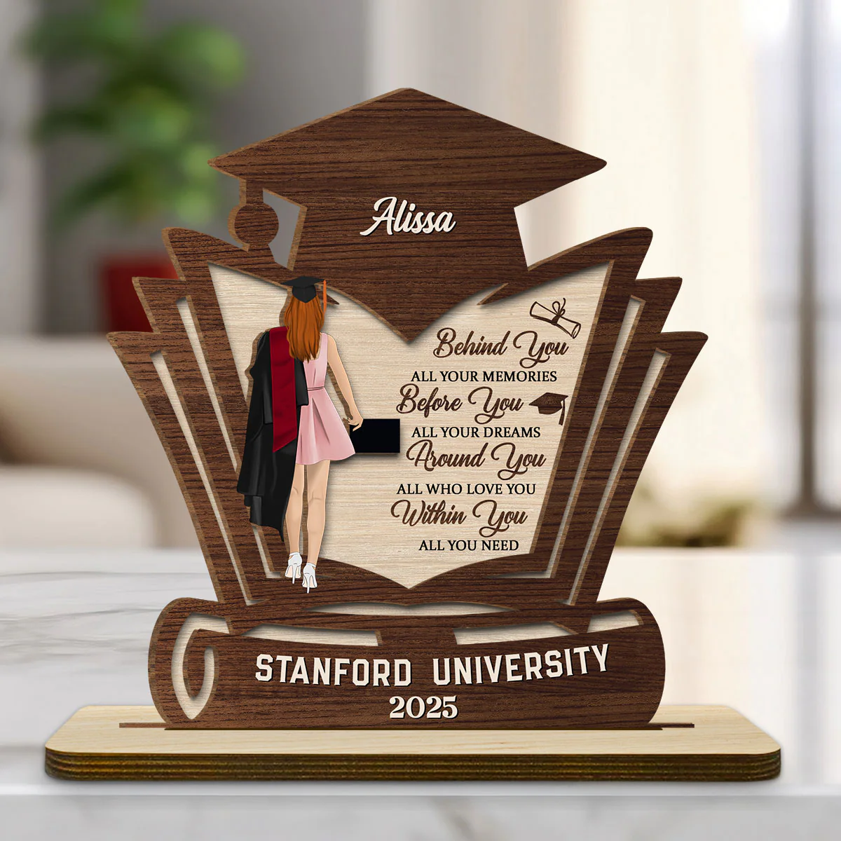 Before You All Your Dreams - Personalized Custom 2-Layer Wood Plaque With Flat Base - Image 2