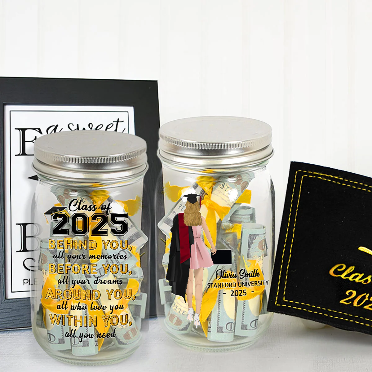 Behind You All Your Memories - Personalized Custom Graduation Mason Jar Light - Image 3