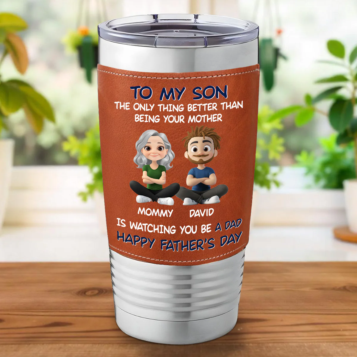 Being A Dad - Personalized Custom Leather Tumbler - Image 4