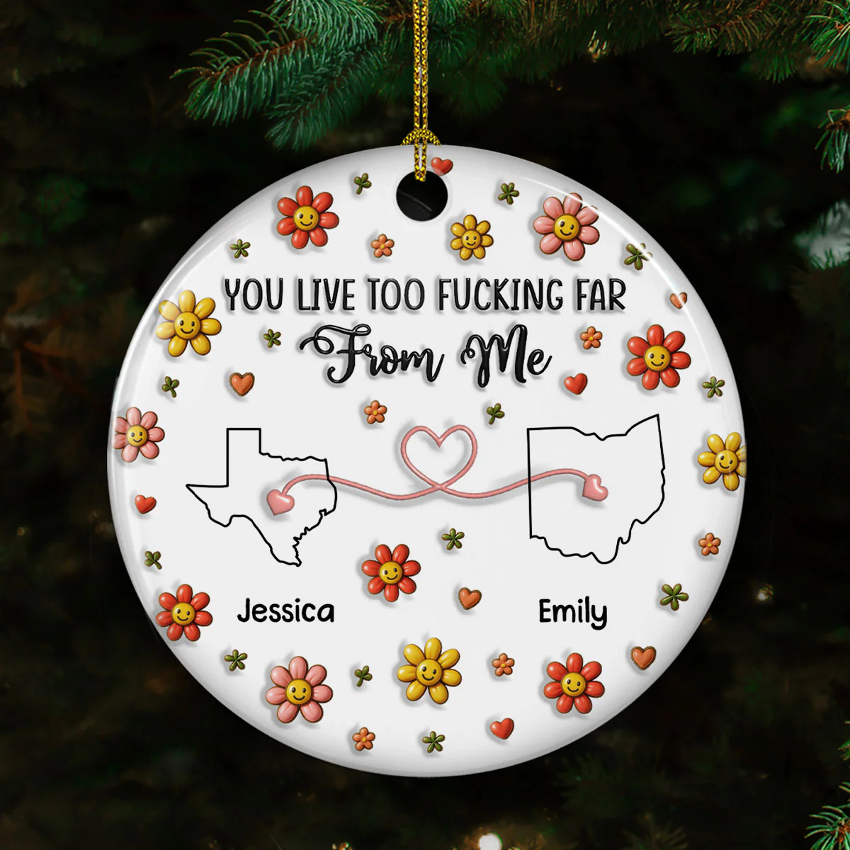 Being Apart Really Sucks Sometimes - Personalized Custom 3D Inflated Effect Ceramic Ornament - Image 2