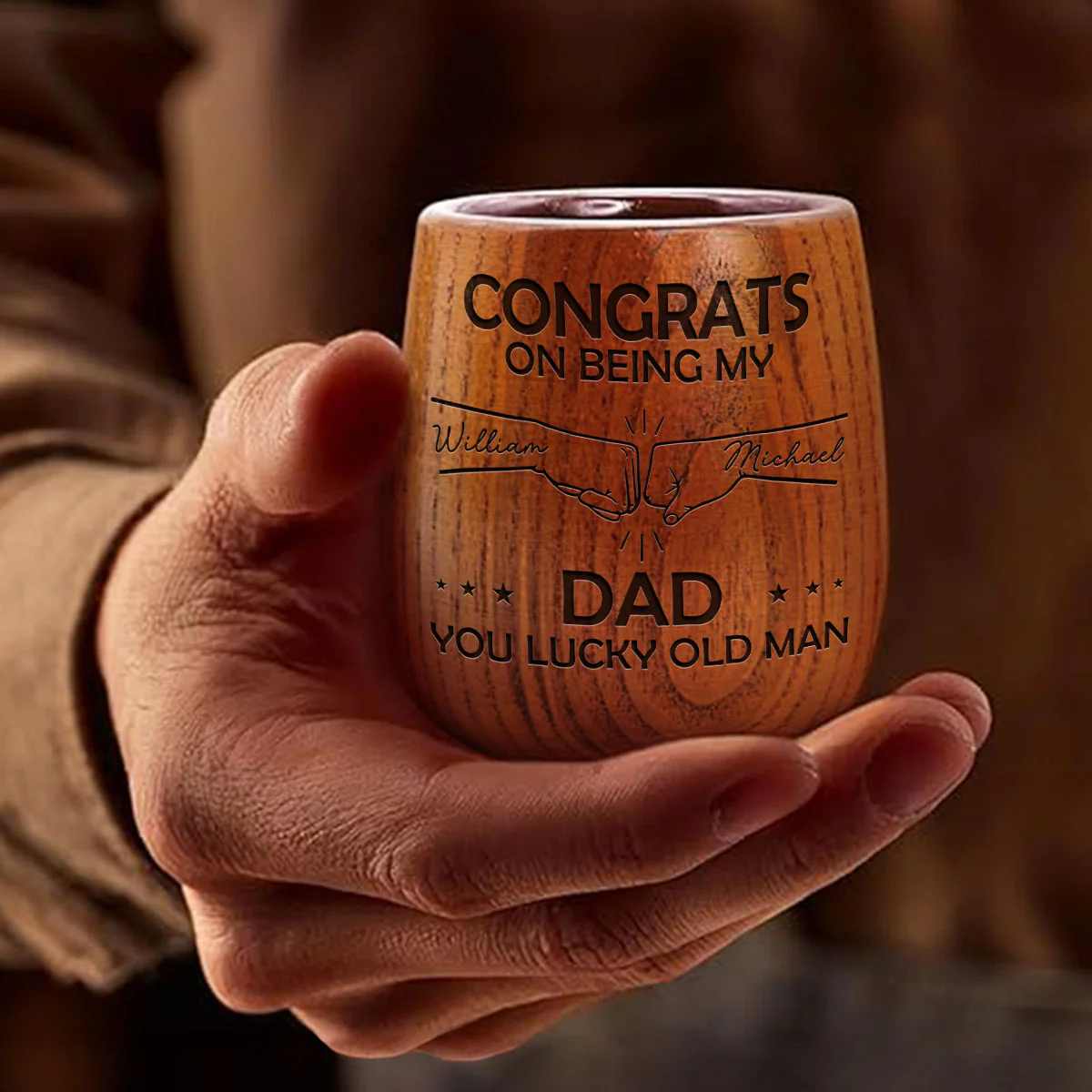 Being My Dad - Personalized Custom Engraved Wooden Whiskey Glass - Image 2