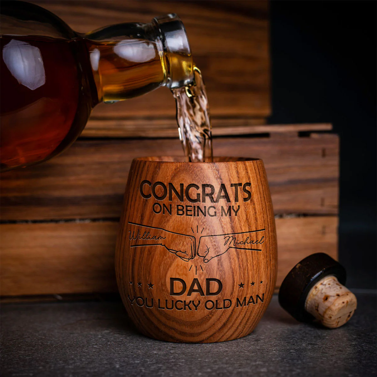 Being My Dad - Personalized Custom Engraved Wooden Whiskey Glass - Image 3
