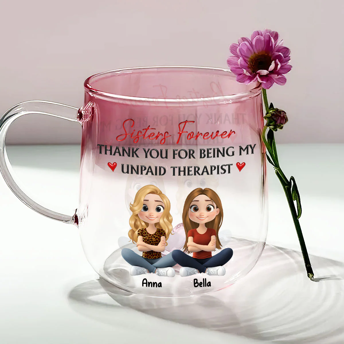 Being My Unpaid Therapist Friend - Personalized Custom Pink Gradient Glass Mug - Image 2