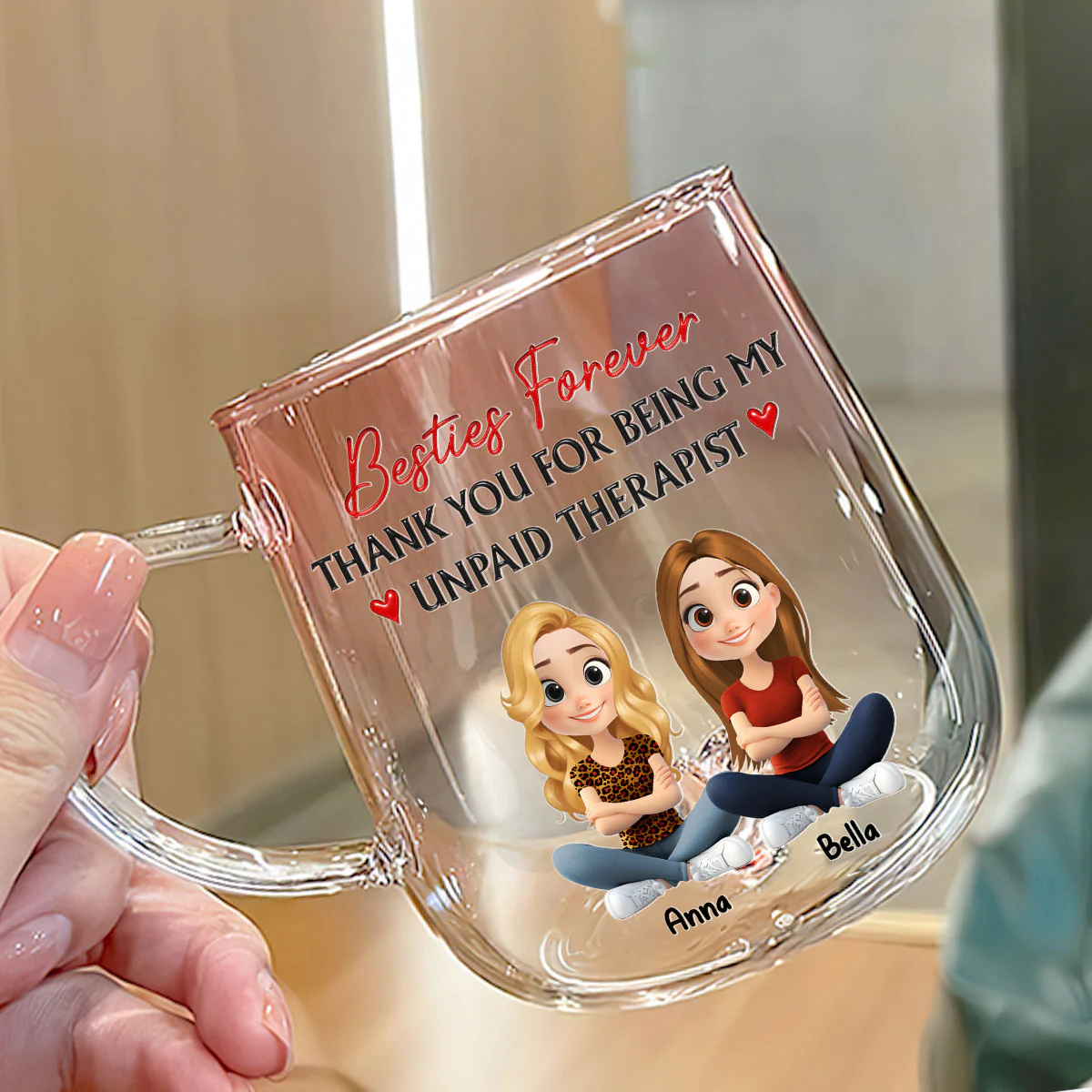 Being My Unpaid Therapist Friend - Personalized Custom Pink Gradient Glass Mug - Image 3