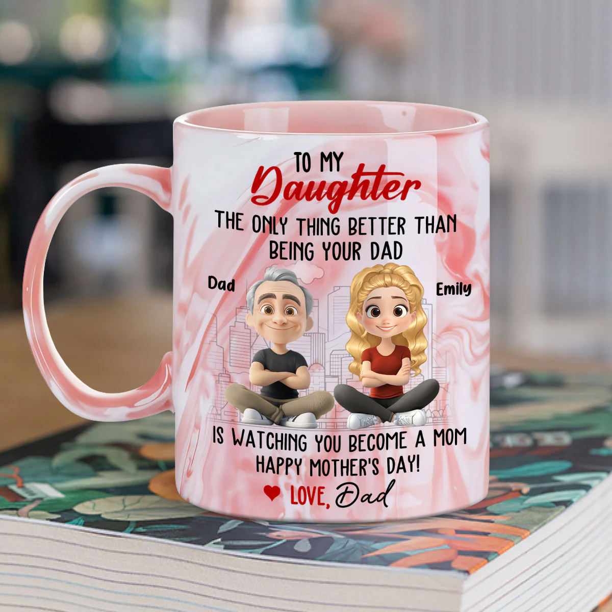 Being Your Dad Is Wonderful - Personalized Custom Pink Marble Mug - Image 2