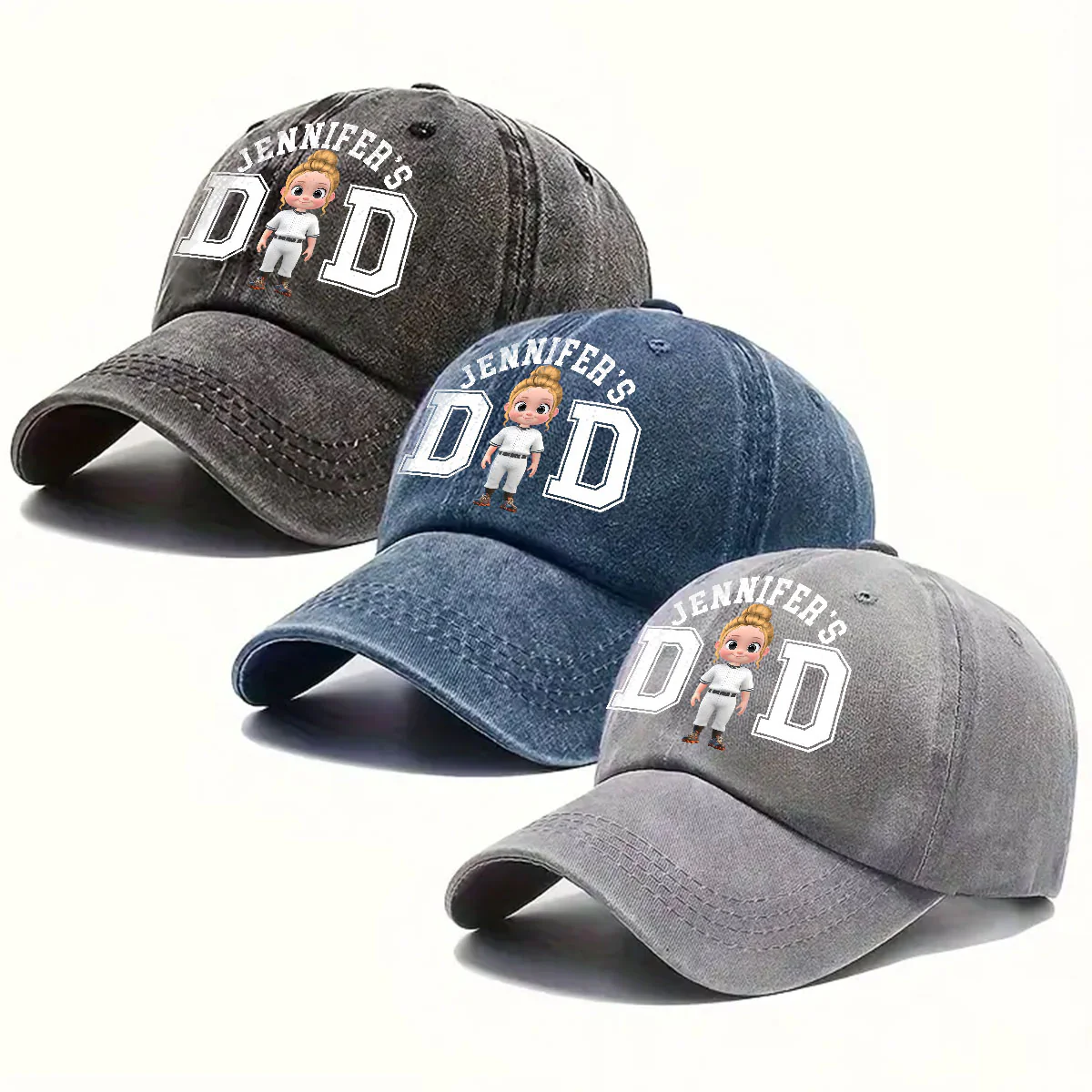 Belongs To The Baseball Dad - Personalized Custom Vintage Washed Denim Cap - Image 3