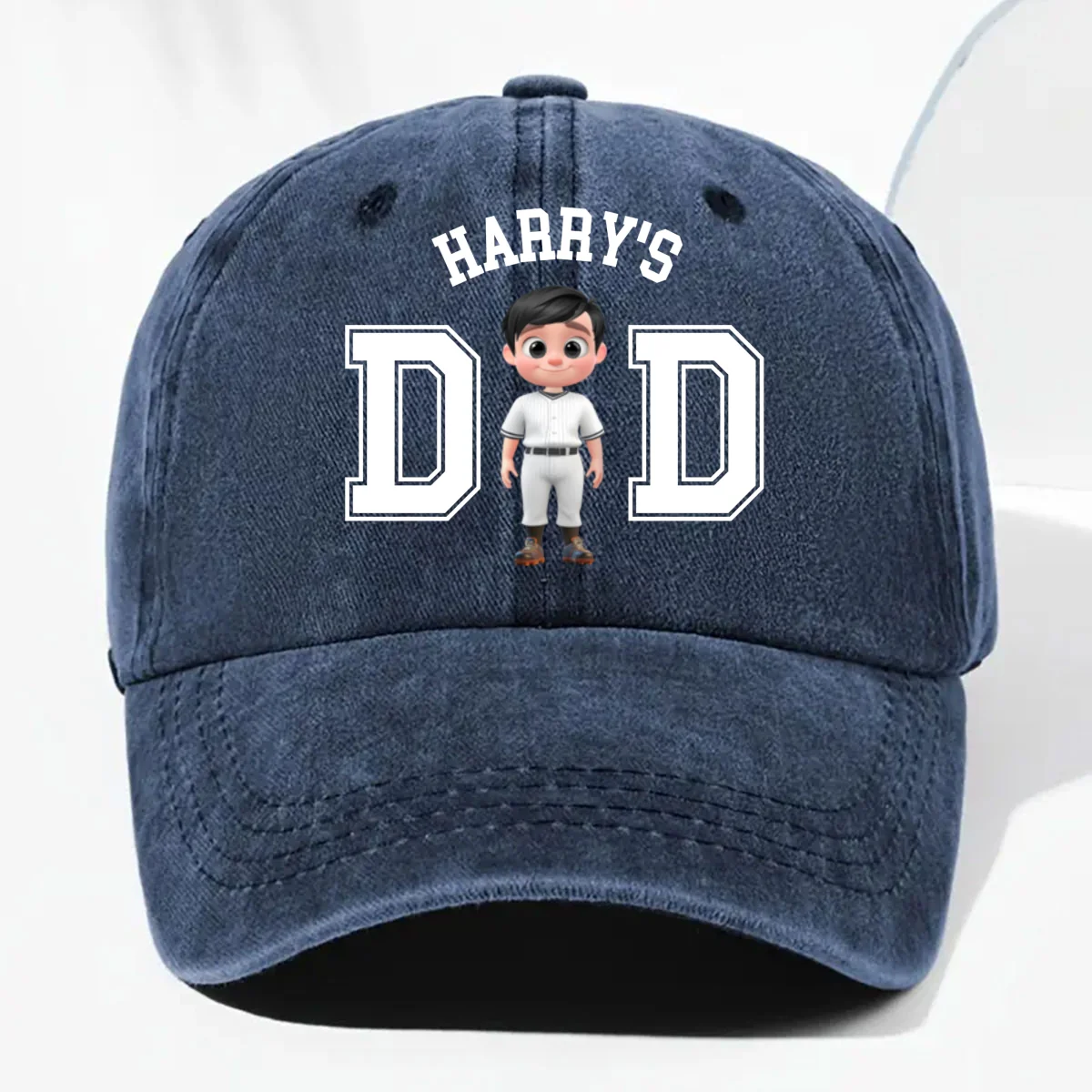 Belongs To The Baseball Dad - Personalized Custom Vintage Washed Denim Cap - Image 8