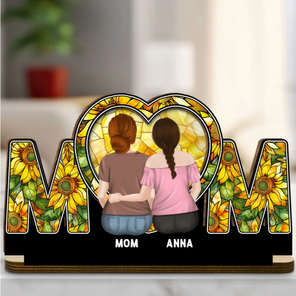 Beside Mom - Personalized Custom 2-Layer Wood Plaque With Flat Base - Image 7