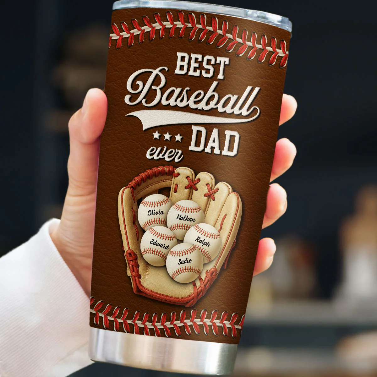 Best Baseball Dad Ever - Personalized Custom Tumbler - Image 2