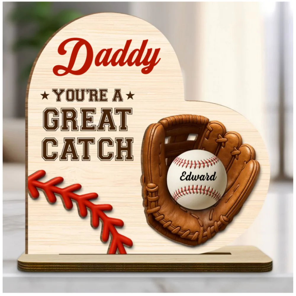 Best Baseball Dad - Personalized Custom 2-Layer Wood Plaque With Flat Base - Image 7