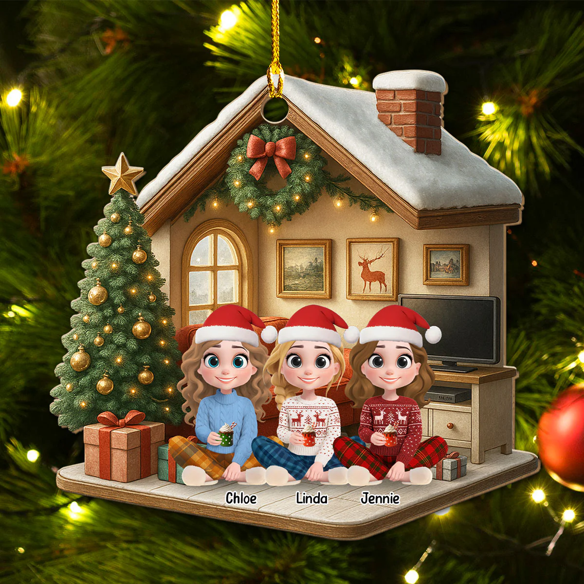 Best Besties Ever - Personalized Custom 3D Effect Wood Ornament - Image 2