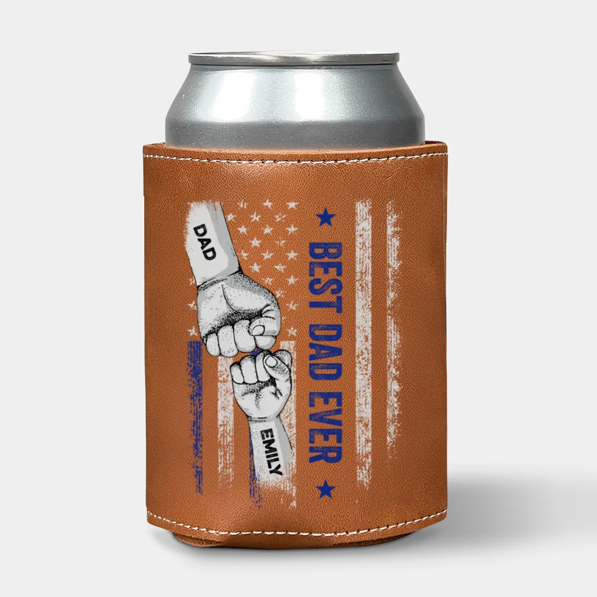 Best Bonus Dad Ever - Personalized Custom Leather Can Cooler Holder - Image 7