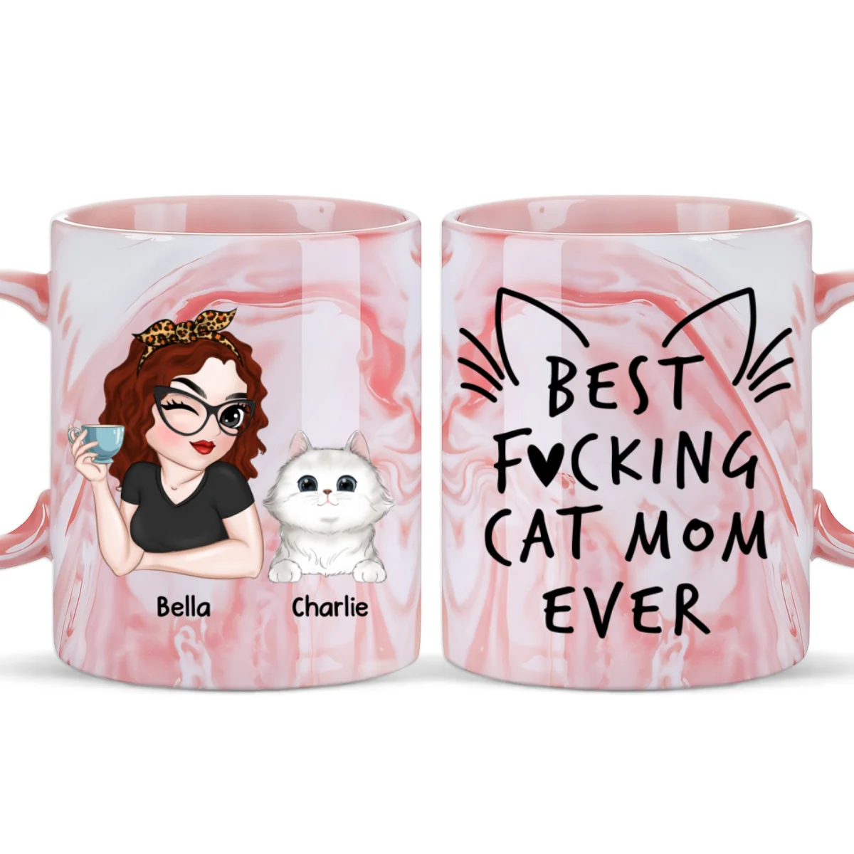 Best Cat Mom Ever - Personalized Custom Pink Marble Mug - Image 6