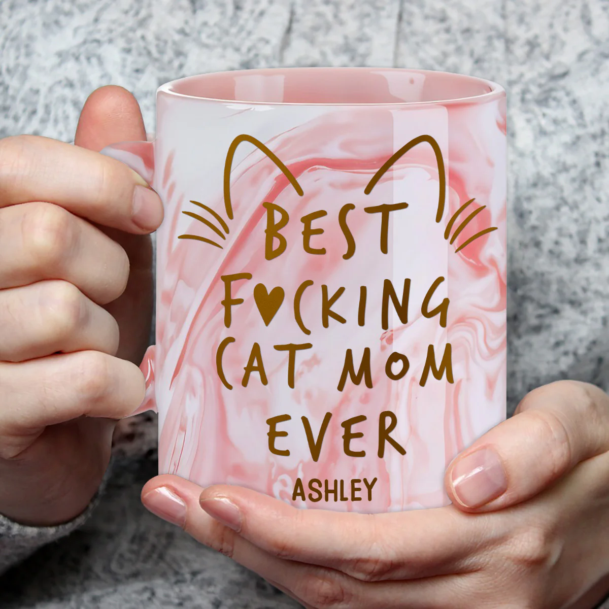 Best Cat Mom - Personalized Custom Pink Marble Mug - Image 3