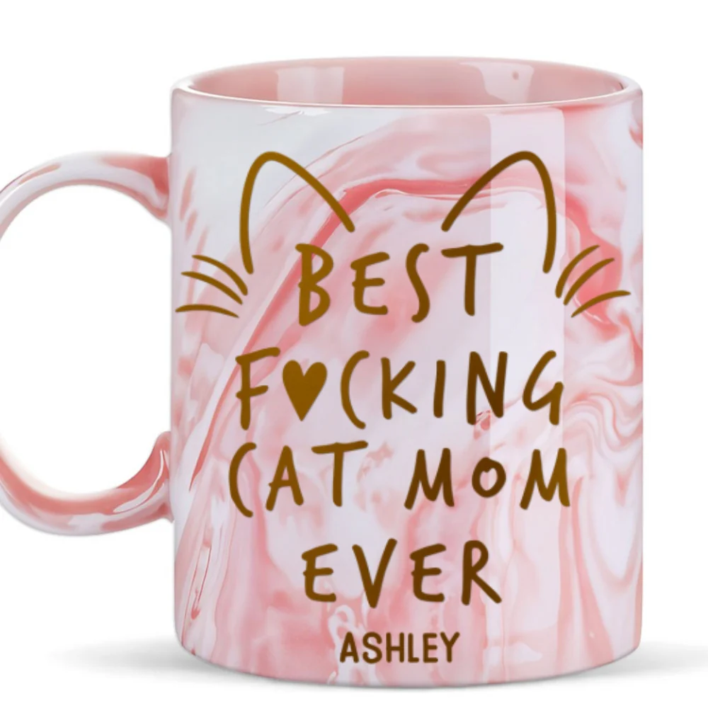 Best Cat Mom - Personalized Custom Pink Marble Mug - Image 6
