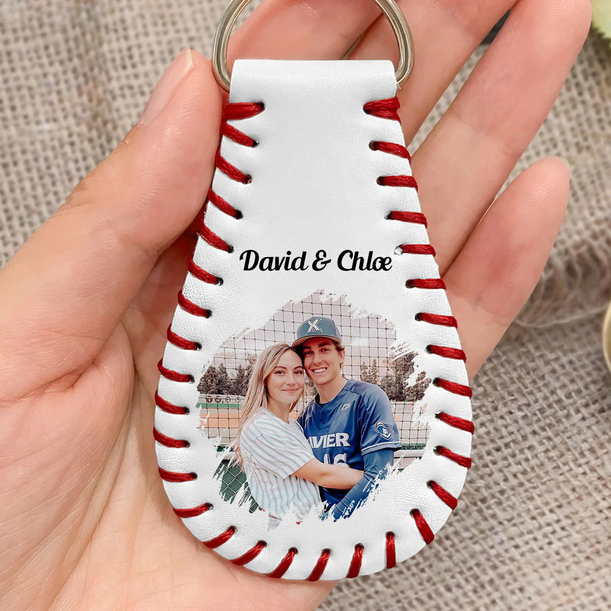 Best Catch - Personalized Custom Leather Baseball Keychain - Image 2