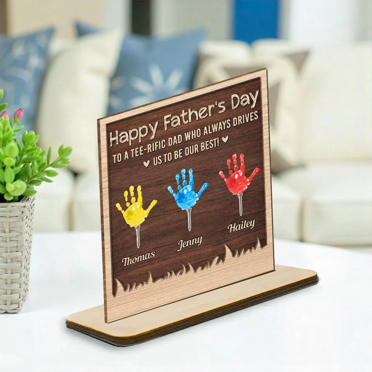 Best Dad By Par - Personalized Custom 2-Layer Wood Plaque With Flat Base - Image 3