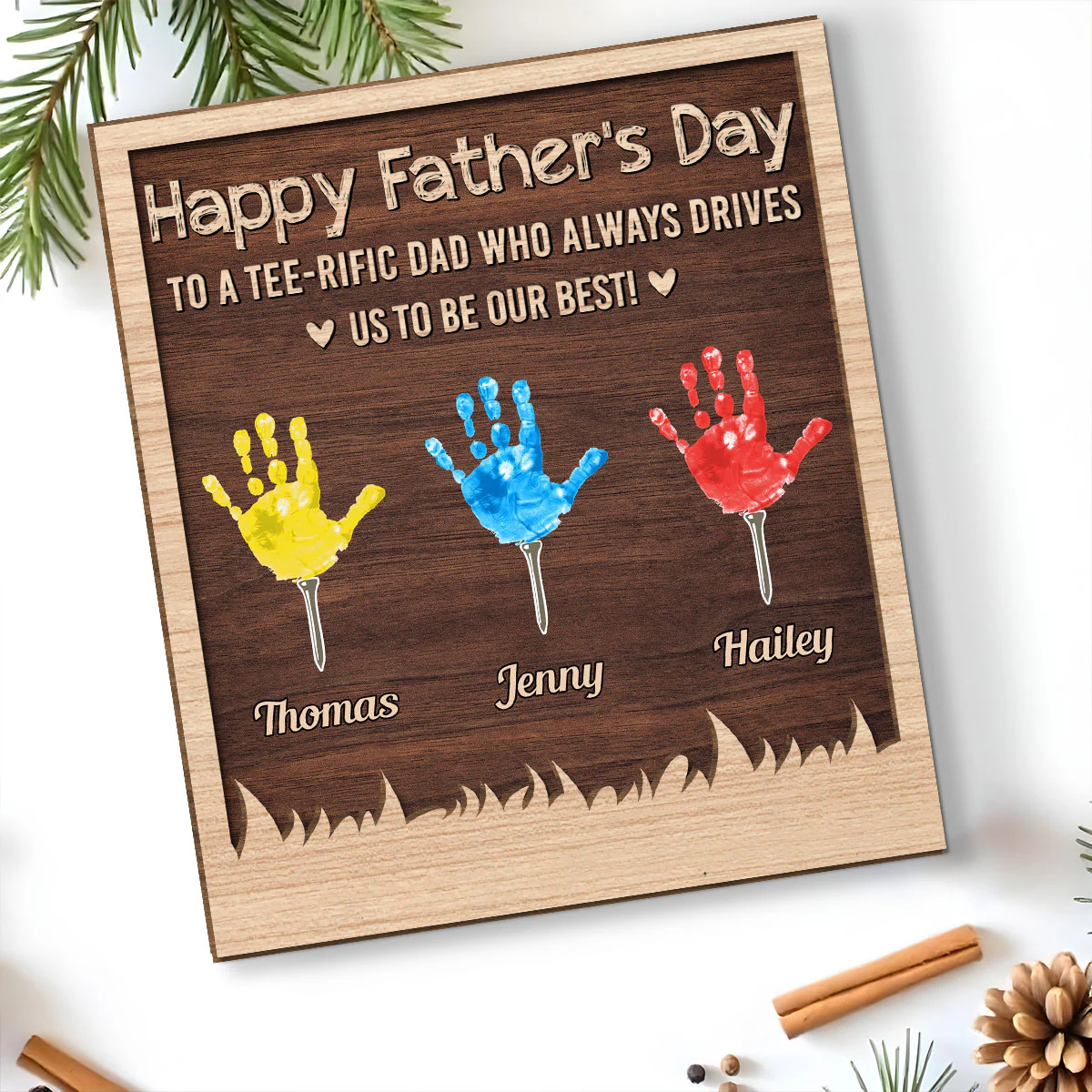 Best Dad By Par - Personalized Custom 2-Layer Wood Plaque With Flat Base - Image 5