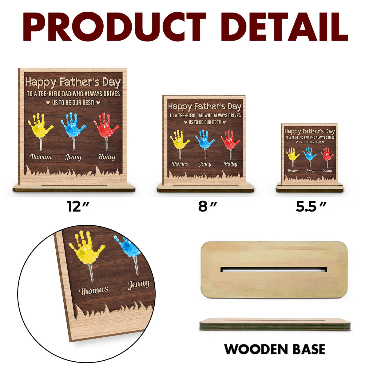 Best Dad By Par - Personalized Custom 2-Layer Wood Plaque With Flat Base - Image 6