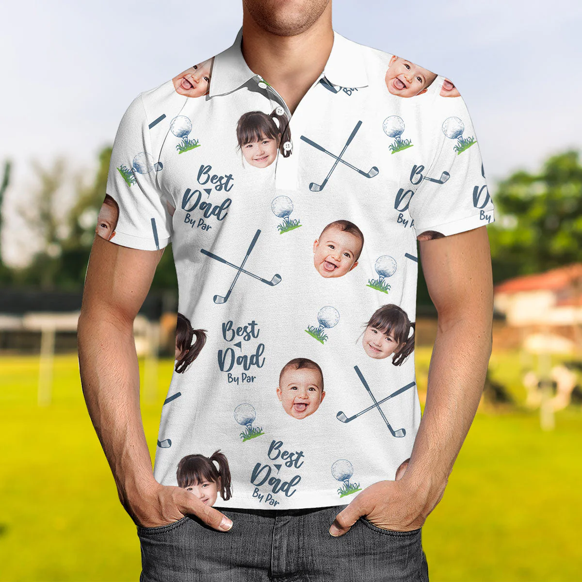 Best Dad By Par - Personalized Photo Polo Shirt - Customized Goft Shirt, Father's Day, Gift For Dad - Image 2