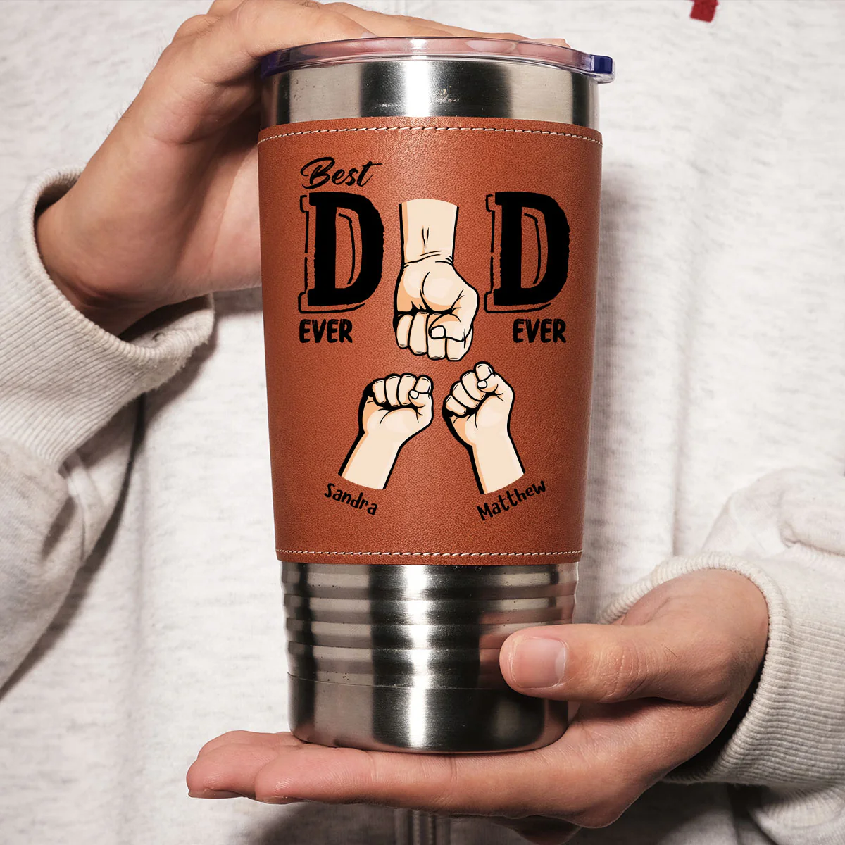 Best Dad Ever Ever - Personalized Custom Leather Tumbler - Image 4