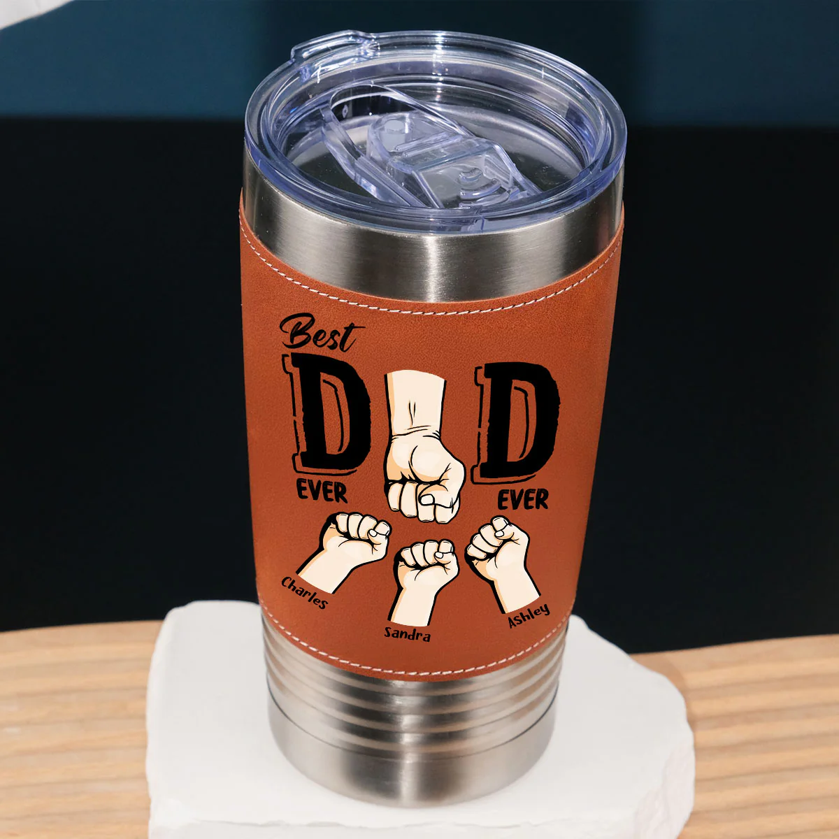 Best Dad Ever Ever - Personalized Custom Leather Tumbler - Image 5