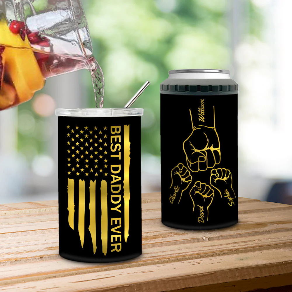 Best Dad Ever Fist Bump - Personalized Custom Can Cooler Tumbler - Image 3