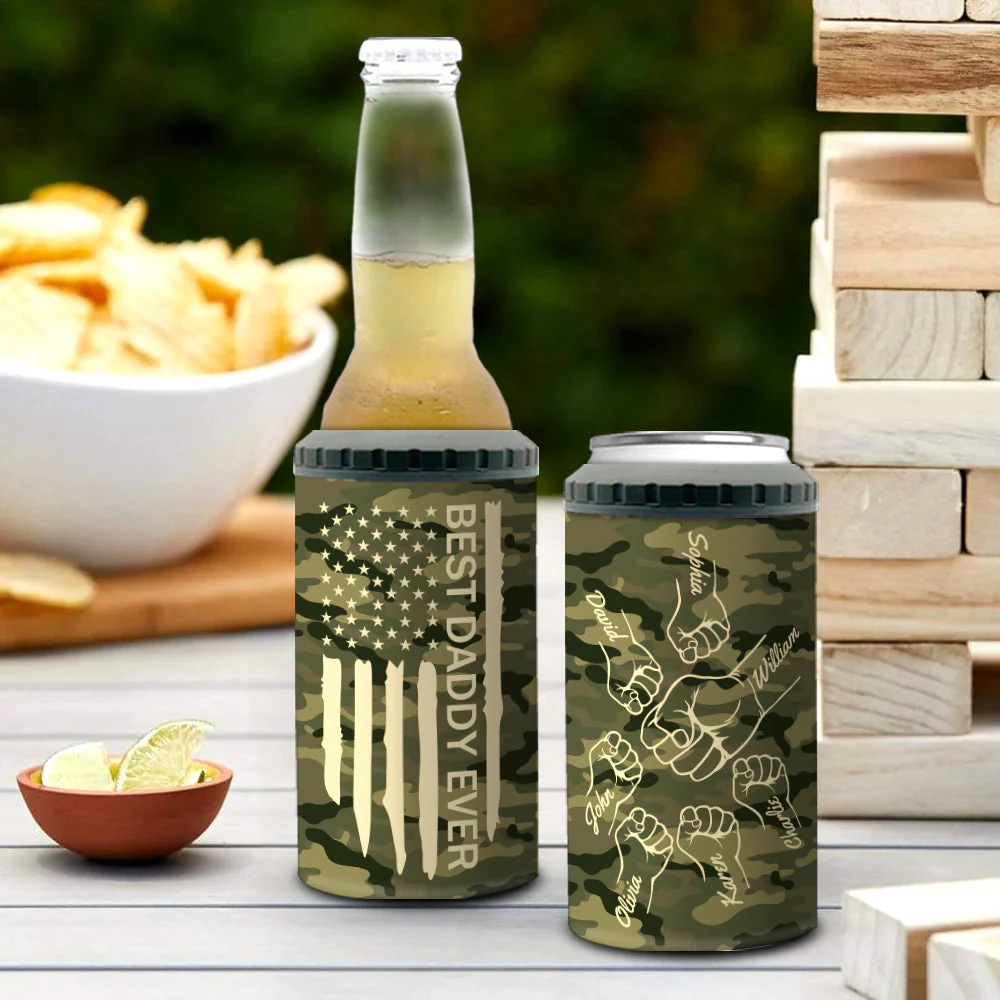 Best Dad Ever Fist Bump - Personalized Custom Can Cooler Tumbler - Image 5