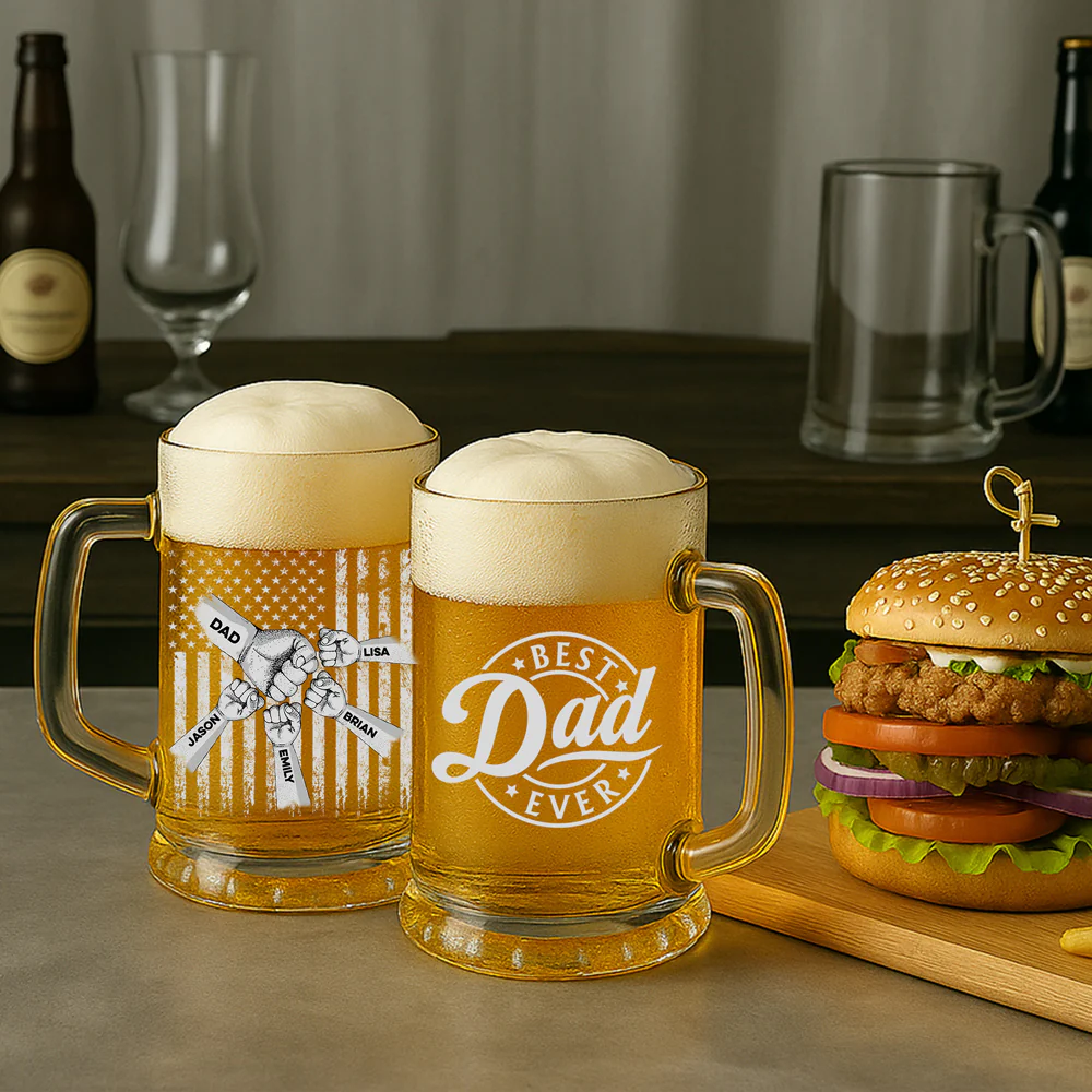 Best Dad Ever - Personalized Custom Beer Glass With Handle - Image 2