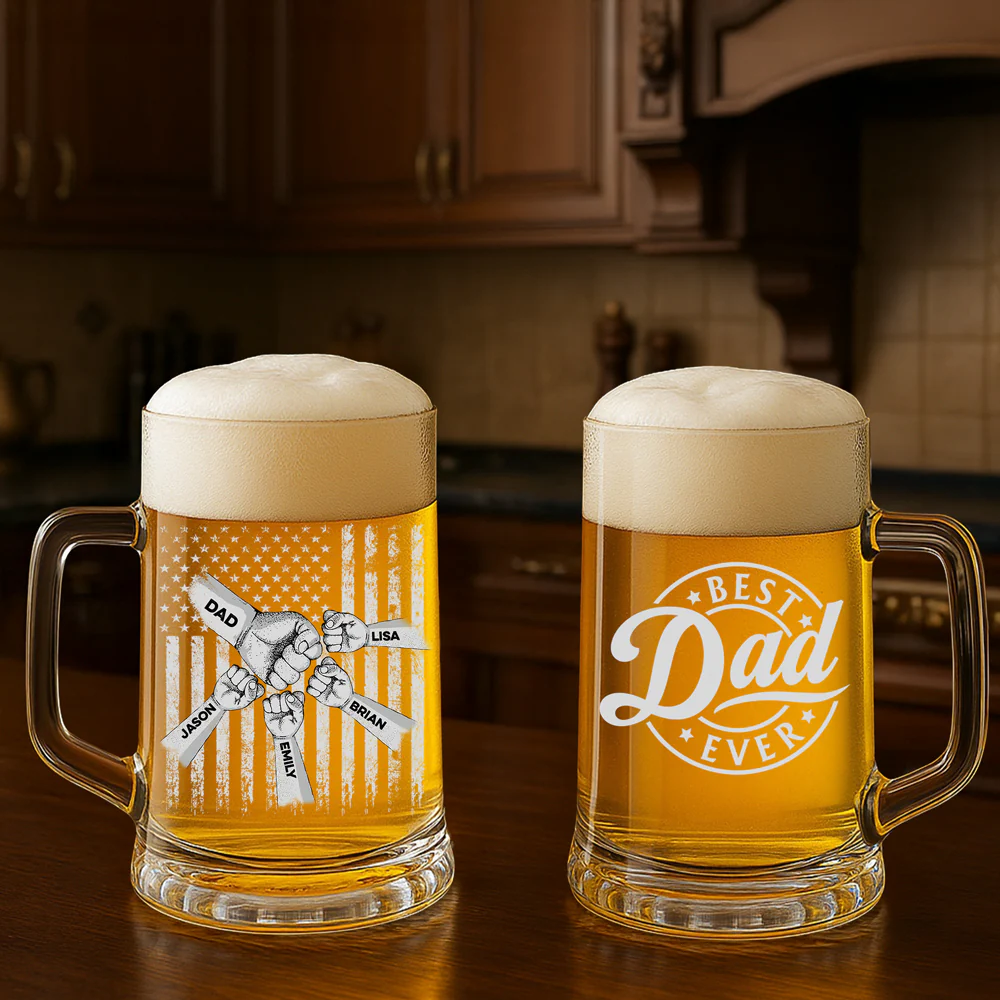Best Dad Ever - Personalized Custom Beer Glass With Handle - Image 3