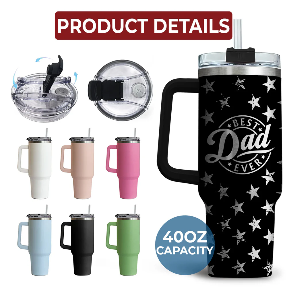 Best Dad Ever - Personalized Custom Engraved 40oz Tumbler With Handle - Image 6