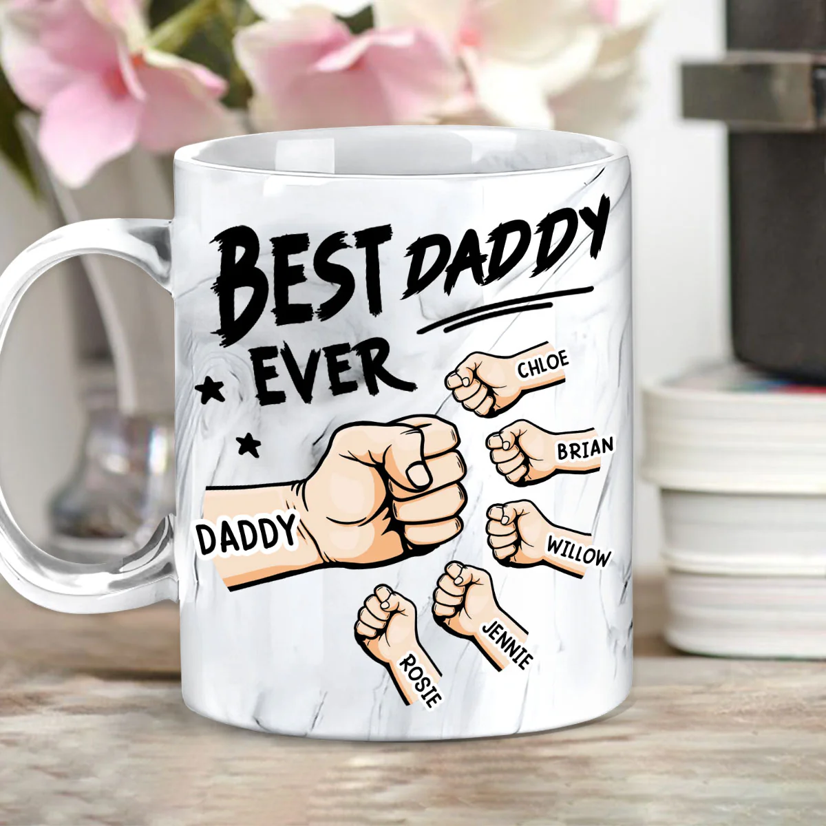 Best Dad Ever - Personalized Custom Grey Marble Mug - Image 5