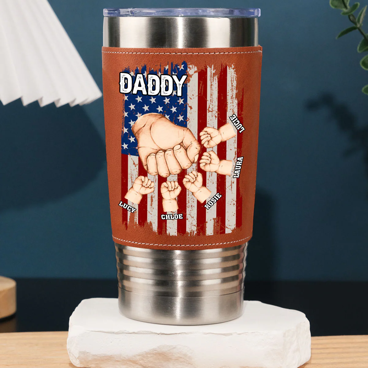 Best Dad Ever - Personalized Custom Leather Tumbler - Image 6