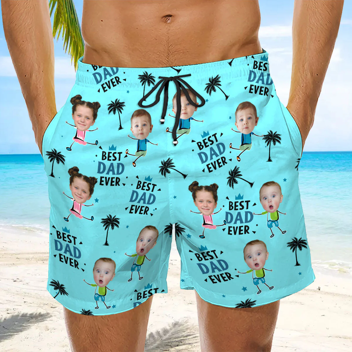 Best Dad Ever Summer Vibe - Personalized Custom Beach Shorts - Image 2