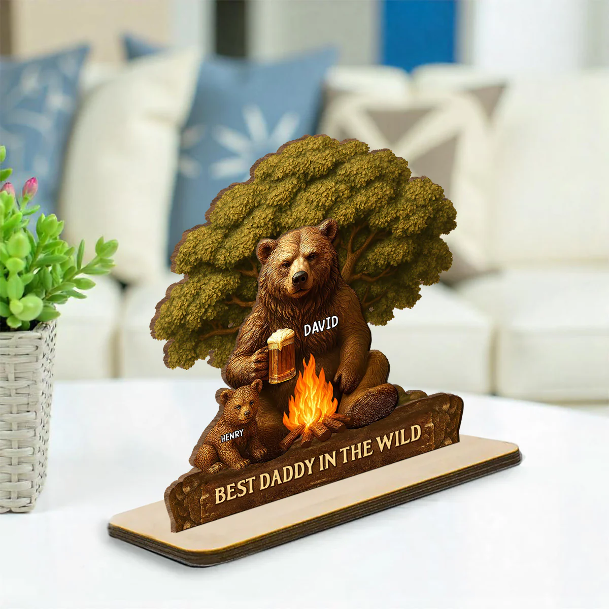 Best Dad In The Wild - Personalized Custom 2-Layer Wood Plaque With Flat Base - Image 3