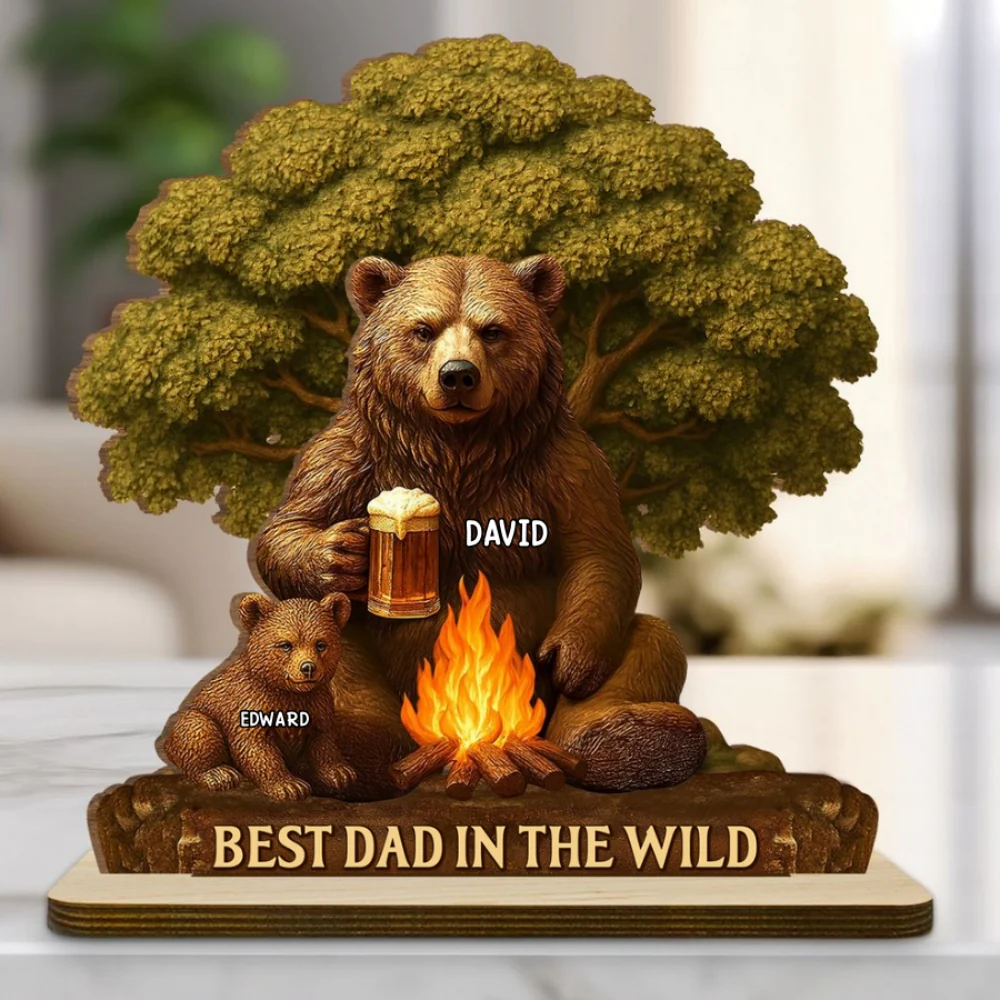 Best Dad In The Wild - Personalized Custom 2-Layer Wood Plaque With Flat Base - Image 6
