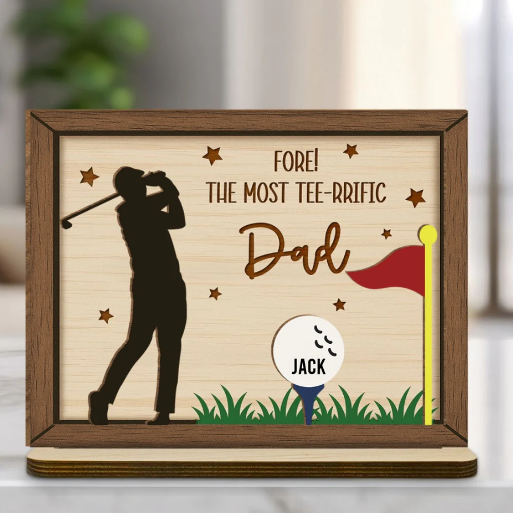 Best Dad On The Green - Personalized Custom 2-Layer Wood Plaque With Flat Base - Image 6