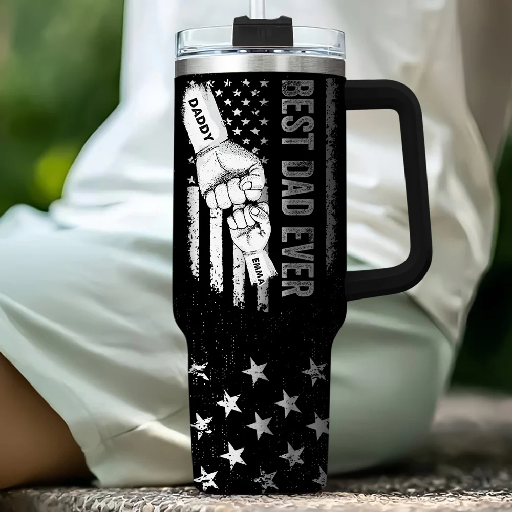 Best Dad - Personalized Custom Engraved 40oz Tumbler With Handle - Image 2
